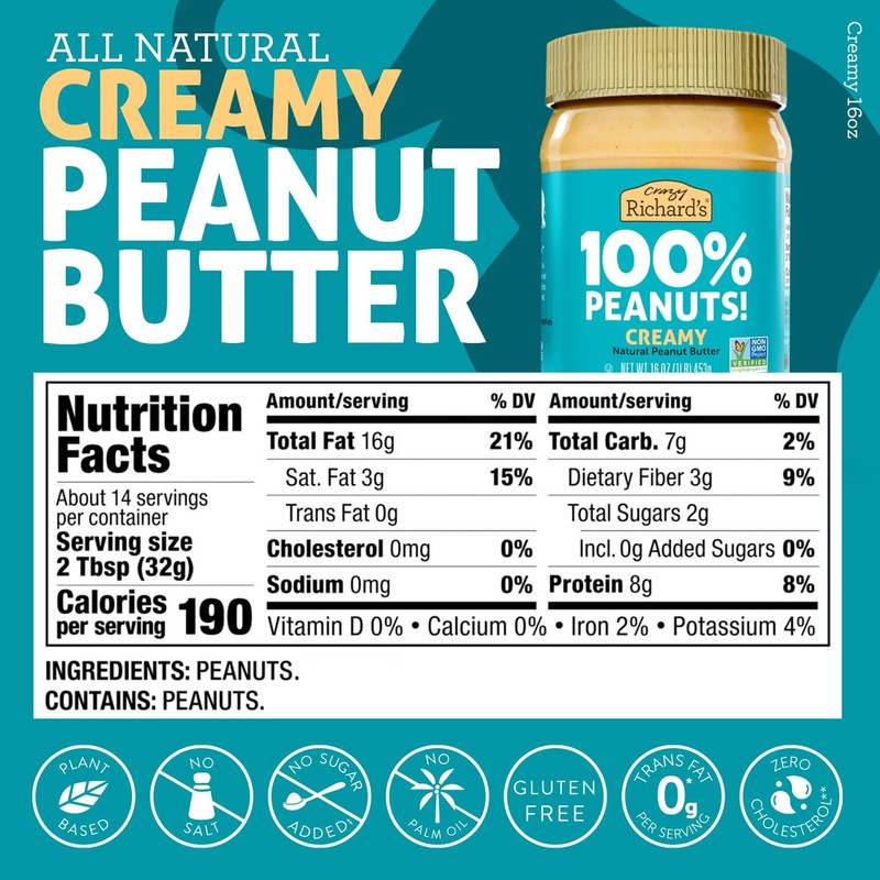 Crazy Richard's 100% All-Natural Vegan Creamy & Crunchy Peanuty Butter