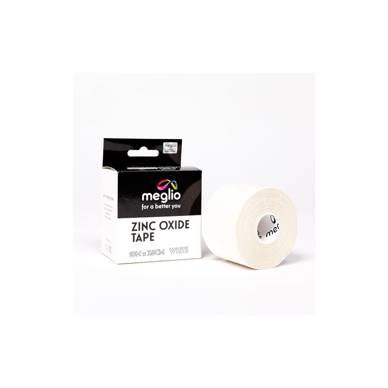 Meglio Zinc Oxide Tape, 7.5cm x 10m, White, Rigid Sports