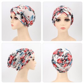 DRESHOW African Women's Turban Braid Headwear Headscarves Chemo Cap Pre-Tied Beanie Hat Head Wrap Sleep Hat, 1 x twisted braid hat: flower 66-26, Unit size