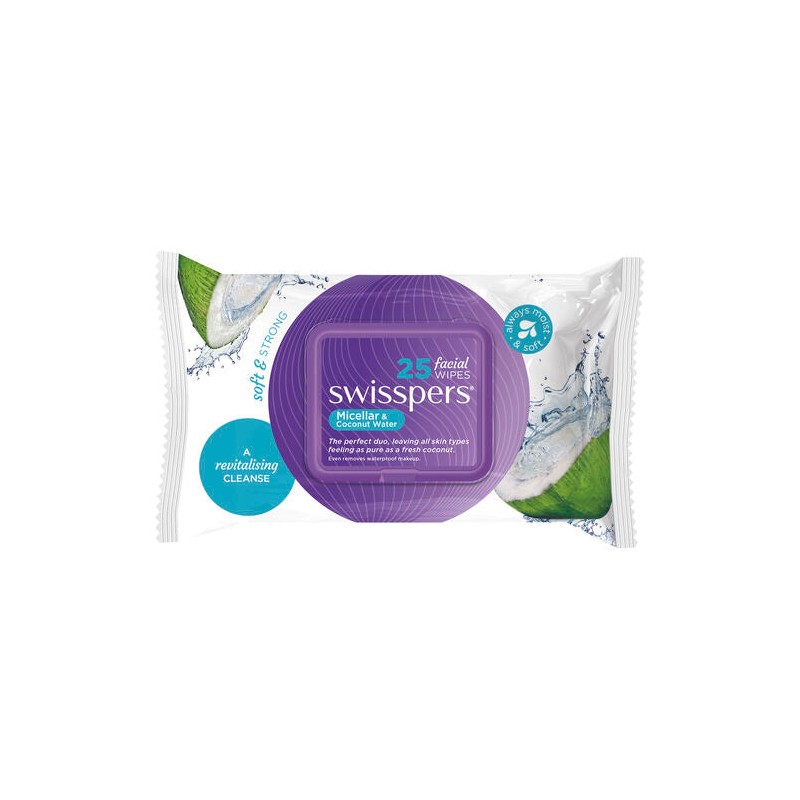 Swisspers Micellar and Coconut Water Facial Wipes 25 Pack