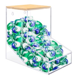 JYPS Laundry Pods Container, Upsize Acrylic Candy Dispenser with 2 Lid, Stand or Wall Moun Washing Pods Storage, Multi-Functional Pod Storage Box for Laundry,Kitchen, Sink,Coffee Pod/Capsules