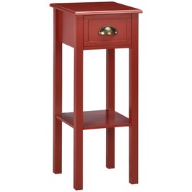 HOMCOM 2-Tier Side Table with Drawer, Narrow End Table with Bottom Shelf, for Living Room or Bedroom, Red