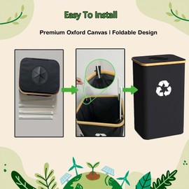 Pakusane Recycling Bin for Kitchen Indoor Home, Large 100L/ 26 Gallon Recycle Bin with Lid Removeable Reusable Inner Bag Bottle Can Glass Waste Plastice Stickers (Green, 26 Gallon)