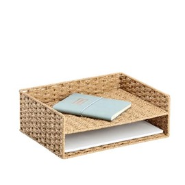 Zeller Present Mesh Desk Tray, Rectangular, Off-White, 100% Paper, DIN A4, 2 Compartments, 32 x 24 x 11.5 cm, 380 g, Braided Letter Tray, Tiered Skirt, Rustic, Textured, Document, Office