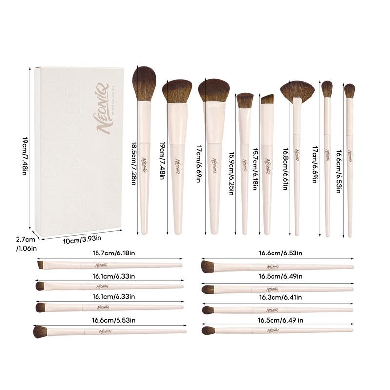 16Pcs Makeup Brush Set, Professional Face & Eye Makeup Brushes（Off