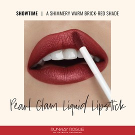 Runway Rogue Pearl Glam Long Wear Shimmer Liquid Lipstick, Metallic Warm Brick-Red Lipstick with Silver and Gold Shimmer, ‘Showtime’