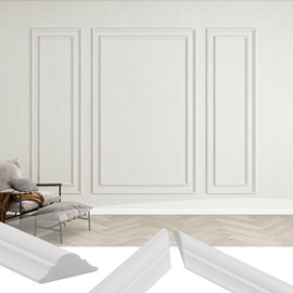 KASARO Pre-Cut Wall Molding Kit, Wainscoting Ready to Assemble 3D Panel for Interior Decor, Premade PS White Picture Frame Style Accent Wall Molding, 6-Frame