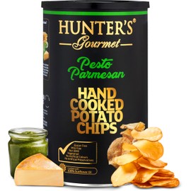 Hunter's Gourmet Hand-Cooked Chips | Made in a Nut-Free Facility | Premium Gourmet Snack | Travel Friendly | No Artificial Colors | Non-GMO | Pesto Parmesan Flavor | Vegetarian | Pack of 1 | 150g