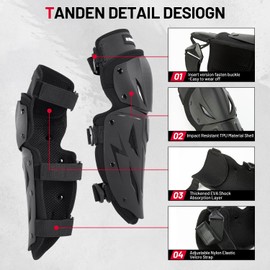 Tanden Motorcycle Knee Pads for Men Knee and Shin Guards, Motorcycle Leg Protection Armor Motocross Knee Guards Dirt Bike Pads Adjustable Crashproof Adult Protective Gear