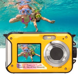 Digital Camera Waterproof 10Ft Dual Screens 16X Digital Zoom Full Hd 2.7K 48Mp For Swimming Diving Surfing River Stream Ocean Landscape Water Park Photography(Yellow)
