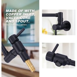 Pot Filler Faucet, Wall Mount Pot Faucet for Kitchen Sink, Solid Brass Heavy Duty Folding Stove Faucet 2 Handles with Double Joint Swing Arms, Matte Black