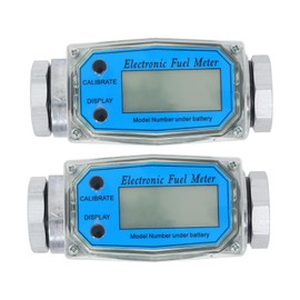 waltyotur 2PCS 1 Inch Digital Fuel Flow Meter, 2.6-26 GPM Inline NPT Turbine Flowmeter with 3/4 in Adapters - Supports Gallon, QTS, PTS, L, m³