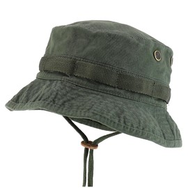 Armycrew 100% Washed Cotton Boonie Hat with Chin Strap - Olive - L