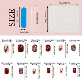 NICENEEDED 24PCS Christmas Press on Nails, Short Fake Nails Snowflake Artificial Nails, Reindeer False Nails Xmas Red Stick on Nails for Manicure Art Decorations