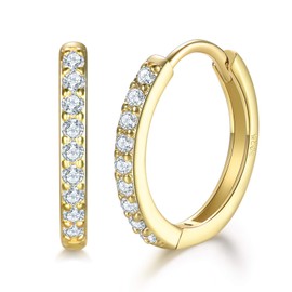 925 Sterling Silver Hoop Earrings,12mm Hypoallergenic Huggie Small Hoop Earrings with AAA+ Cubic Zirconia for Women Girls, Sleepers Hoop Earrings in 3 Colors(Silver/Gold/Rose Gold)