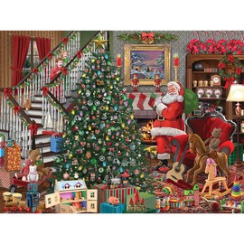 Bits and Pieces - 300 Piece Jigsaw Puzzle for Adults 18" x 24" - Christmas Joy - 300 pc Santa Visiting Presents Tree Jigsaw by Artist Bigelow Illustrations