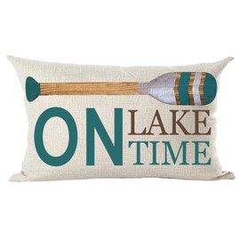 Ramirar Green Brown Word Art Quote On Lake Time Wooden Paddle Oar Summer Decorative Lumbar Throw Pillow Cover Case Home Living Room Bed Sofa Car Cotton Linen Rectangular 12 x 20 Inches