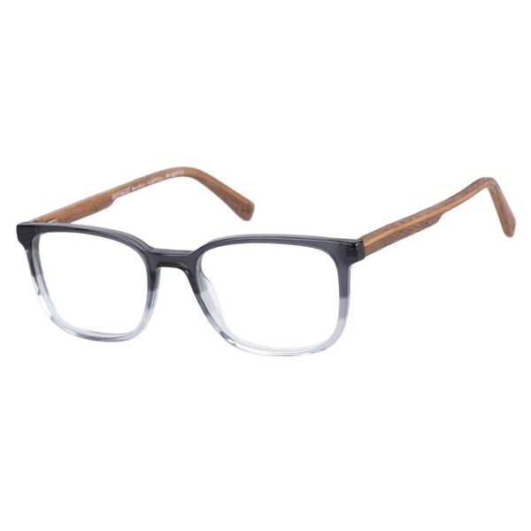 Botaniq Mens BIO-1011-108 Square Black/Grey Acetate Frame with Wooden Temples