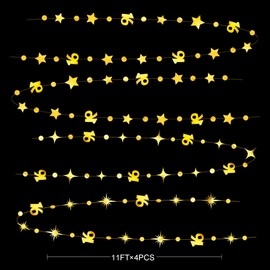 Gold 16th Birthday Decorations Number 16 Circle Dot Twinkle Star Garland Metallic Streamer Banner Backdrop for Girls Boys Happy 16th Birthday Sweet Sixteen Anniversary Cheers to 16 Years Party Decor