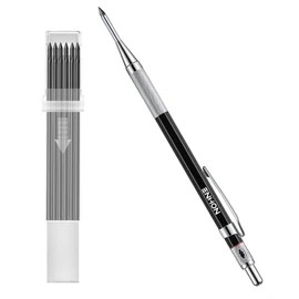 Enhon NEW 2mm Carpenters Pencil [2-in 1] with 13 Refills, Solid Mechanical Carpenter Pencils with Built-in Sharpener, Deep Hole Woodworking Carpentry Pencil Set for Architect Construction, Black
