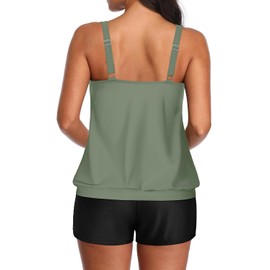 Aqua Eve - Traje de baño tankini de dos piezas para mujer, con pantalones cortos, trajes de baño modestos, Verde militar, L