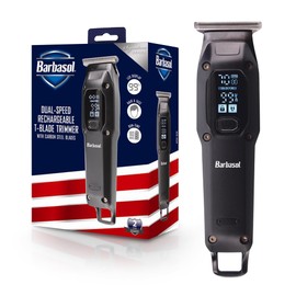 Barbasol T-Blade Trimmer, Rechargeable Hair and Beard Trimmer for Men, Dual Speed Hair Trimmer with 6 Clipper Guide Combs, LED Display, Clipper Oil, Brush, & Travel Bag