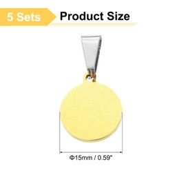 sourcing map 5 Pcs 15mm/0.59 Inch Round Blank Stamping Tags, Metal Charm Dog ID Tags for Pet Name Tag Making Crafts Decoration DIY Pendants, Gold