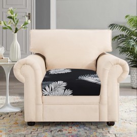 SearchI Stretch Printed Sofa Couch Cushion Covers Replacement Chair Cushion Slipcovers Sofa Seat Cover Furniture Protector Sofa Slipcover Soft with Elastic Bottom(Small, Black+Palm Leaves)