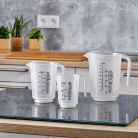 Grizzly Measuring Cup Set, 3 x Dosing Aid with 1 x 1000 ml, 1 x 500 ml and 1 x 250 ml, Shatterproof, Heat Resistant, Dishwasher Safe, Mixing Cup for Liquids and Powder