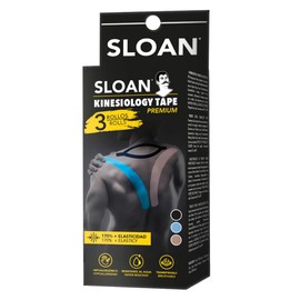 Pack Sloan® Kinesio-Tape, Beige, Schwarz, Blau, 5 m x 5 cm, elastisch, hypoallergen, atmungsaktiv und wasserdicht.