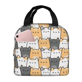 Miaoquhe Cartoon Cat Lunch Box Cute Lunch Bags for Women Men, Portable Reusable Kids Lunch Box, Cats Insulated Lunch Bag Leakproof Tote Bag for Office Work School Picnic Hiking