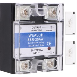 Weasch Single Phase Solid State Relay, SSR-25AA, AC to AC, Input 80-250VAC to Output 24-480VAC, 25A 50-60Hz (1)