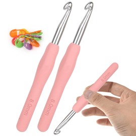 Aeeque 8.0 mm Crochet Hook, 2-Piece Crochet Hook Set with Accessories, Aluminium Crochet Hooks with Rubber Handle, Soft TPR Crochet Hooks for Arthritis, Colourful Crochet Hook Metal for Crochet Scarf,