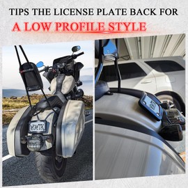 WOWTK Curved Laydown License Plate Frame Mount for Harley, Honda VTX1300R/S/T VTX1800R/S/T Motorcycles and Custom Applications,for CVO Softail Dyna Fat Boy Low Rider Sportster 1200 883,Gloss Black