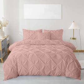 MH Traders King Size Duvet Cover Sets with Pintuck Design - King Duvet Set Crafted from 100% Egyptian Cotton with 200 Thread Count Double Bedding Set Pinch Pleated Quilt King Size Design - Soft Pink