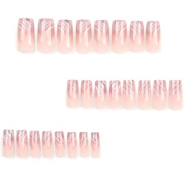 BAOYAALIN Press on Nails Medium Long Square Fake Glue on Nails with Ombre Marble Design for Women Full Cover Artificial Acrylic False Stick on Nail for Daily Wear Wedding 24Pcs