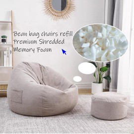 HOXXME 5lbs Shredded Memory Foam Filling or Bean Bag Filler, Premium Beanbag Stuffing/Foam Refill for Pillow, Dog Beds Chairs Cushion, Arts Crafts, Stuffed Animals (White, 5lbs)