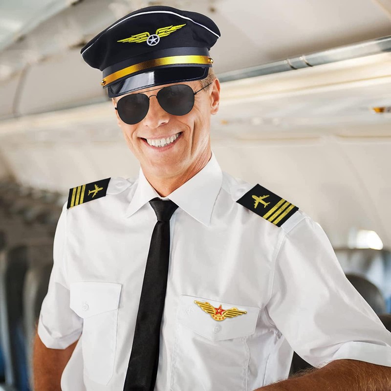 Airline Pilot Captain Costume Include Shirt Pilot Hat Tie Sunglasses