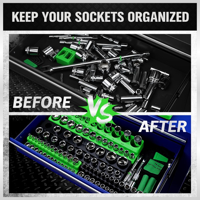 Magnetic Socket Organizer Holder Tool: 8PCS Set includes 2PCS 1/4",