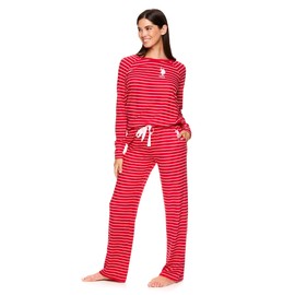 U.S. Polo Assn. Womens Pajama Sets, Lightweight Sweater Knit Pajama Sets for Women 2 Piece (Red Heather, Large)