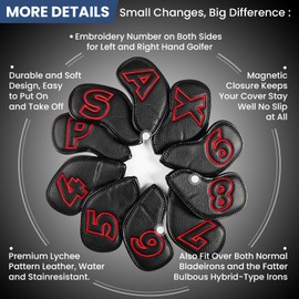 Golf Club Head Covers for Irons Magnetic Closure Leather Both Sides for Right Handed Left Golfer 11 9 Pack, Iron Golf Headcovers Soft for Men Women Youth Outdoor Blue Black Red (Dark 10Pack)