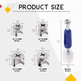 Hilitchi 100Pcs 3-in-1 Furniture Cam Lock Nut Connectors Fittings with Dowels, Eccentric Bolt Wheels Furniture Connecting Fastener Cabinet Connectors Hardware (15x13/15x11.8/12x11.3/12x12.2mm)