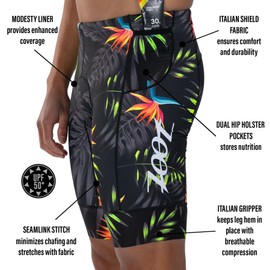 Zoot Men’s LTD 9-Inch Triathlon Shorts, Endurance Cycle Padded Shorts, for Swim, Bike, Run with Quick Drying UPF 50 + Fabric - Tropical Magic - Small