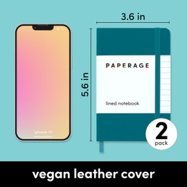 PAPERAGE Lined Pocket Journal Notebook, 2 Pack, (Turquoise), 160 Pages, Small Notebook, 3.6 inches x 5.6 inches - 100 GSM Thick Paper, Hardcover