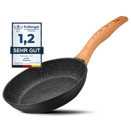 DIVORY Bratpfanne 16cm kein Induktion – Antihaft Beschichtete kleine Universalpfanne für alle Herdarten - Sichere Griffe (Helles Holz, 16cm)