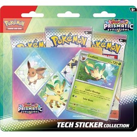 Pokémon TCG: Scarlet & Violet—Prismatic Evolutions Tech Sticker Collection – Leafeon (1 Foil Promo Card & 3 Booster Packs)