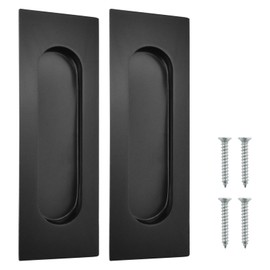 HONSNKS 4.75" Sliding Closet Door Handles, 2 Pack Stainless Steel Recessed Finger Flush Pulls, Rectangular Matte Black Pocket Door Handles for Pocket Door Closet Door Sliding Barn Door