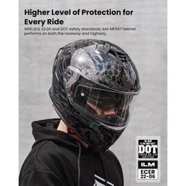 ILM Motorcycle Full Face Helmets DOT ECE Powersports with Dual Visor Street Racing Helmet Cascos para Motos for Men Women Model MF567(Cobra Camaleon Gold,L)