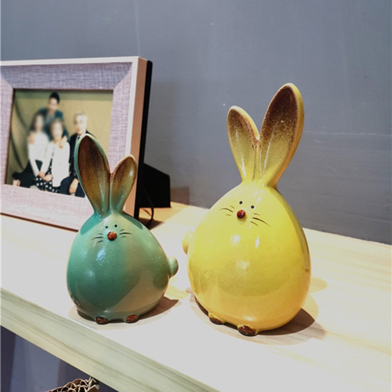 Ceramic Rabbit Figurines Easter Long Ear Bunny Ornament Desktop Animal
