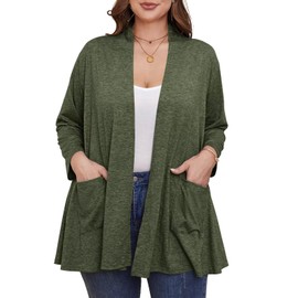 BELAROI Plus Size Cardigan Lightweight Cardigan Sweaters for Women Casual Open Front 3/4 Sleeve Soft Drape Cardigan Duster Cover Up (2X, D-Army Green)